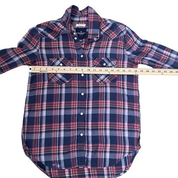 American Eagle Plaid Western Shirt Boyfriend Fit Long Sleeve Small - Picture 4 of 8
